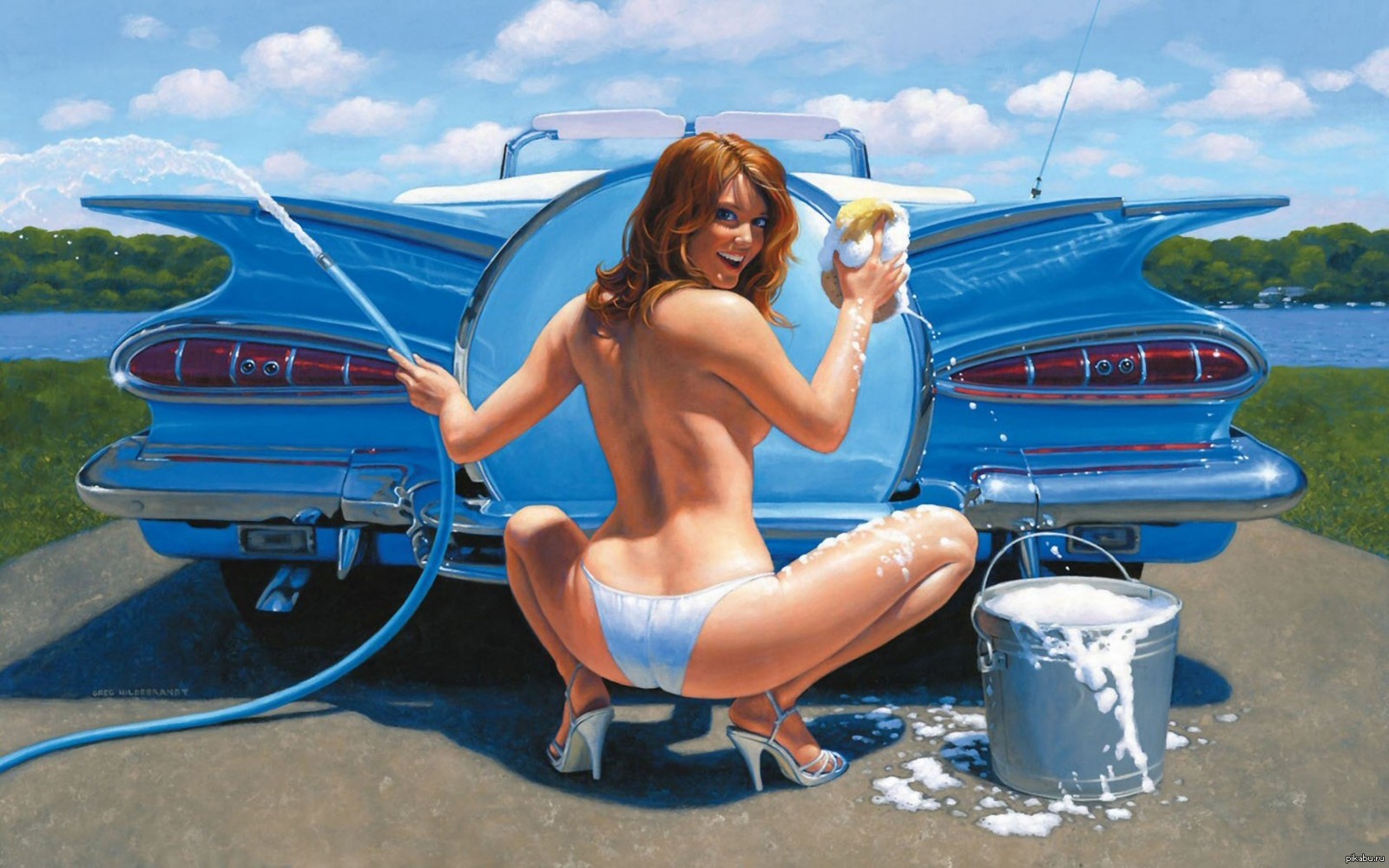 Pin up baby) - NSFW, Car, Car wash, Girls