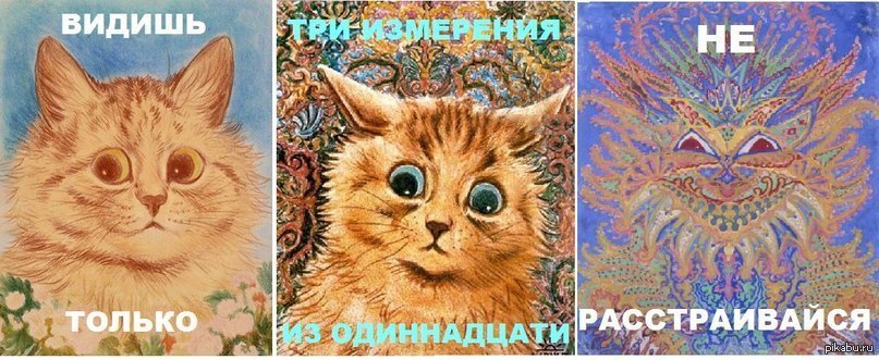 Вижу три. Рисунок не расстраивайся. Не расстраивайся картинки. Видишь только три измерения из одиннадцати. Не расстраивайся котик.