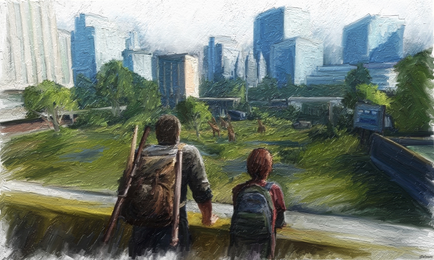 The picture paint last year. Арт Элли город. Рисунки. The last of us рисунки. Пейзажи из ласт оф АС.