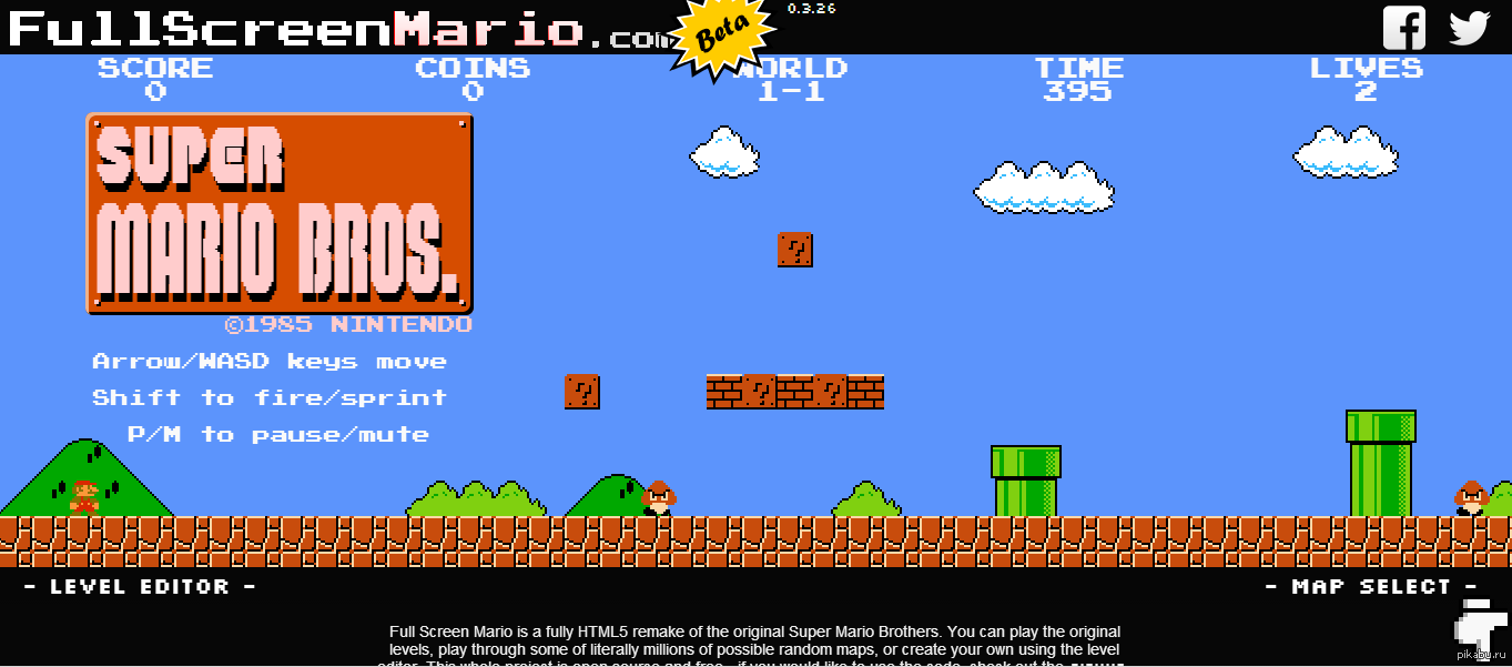 Super Mario Bros. Старый добрый Марио онлайн. Ссылка на игру: http://www.fullscreenmario.com/  | Пикабу