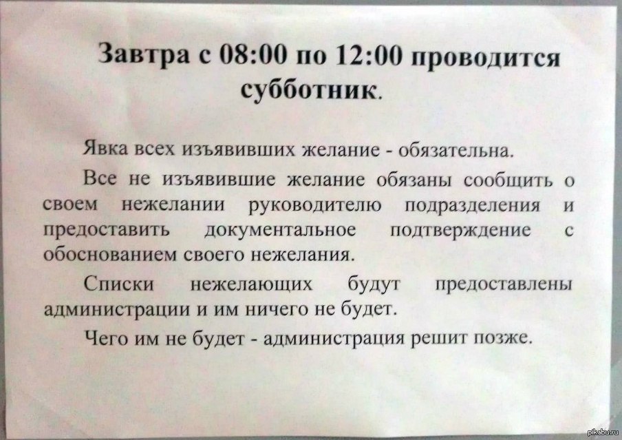 Как написать объявление о субботнике во дворе дома образец