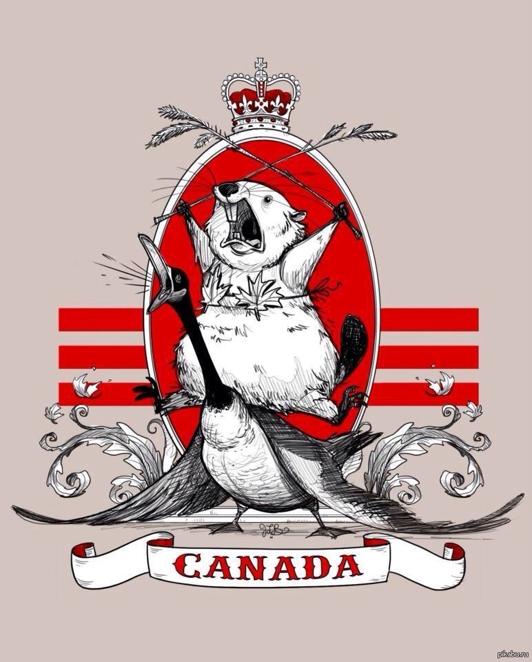 Герб с бобрами. Смешные гербы. Символы Канады. Смешная геральдика. Веселый герб.