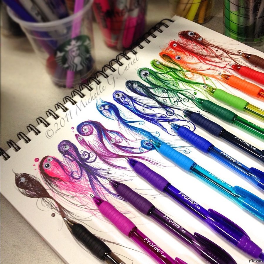 Как нарисовать красивую ручку. Идеи для рисования. Цветная ручка. Рисование гелевыми ручками. Рисование цветными ручками.
