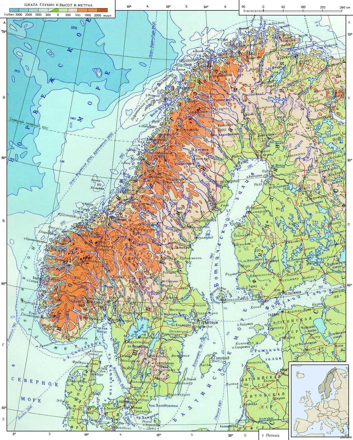 География северной европы. Физическая карта скандинавского полуострова. Скандинавские горы на физической карте. Горы скандинавские горы на карте. Скандинавский полуостров на карте Евразии.