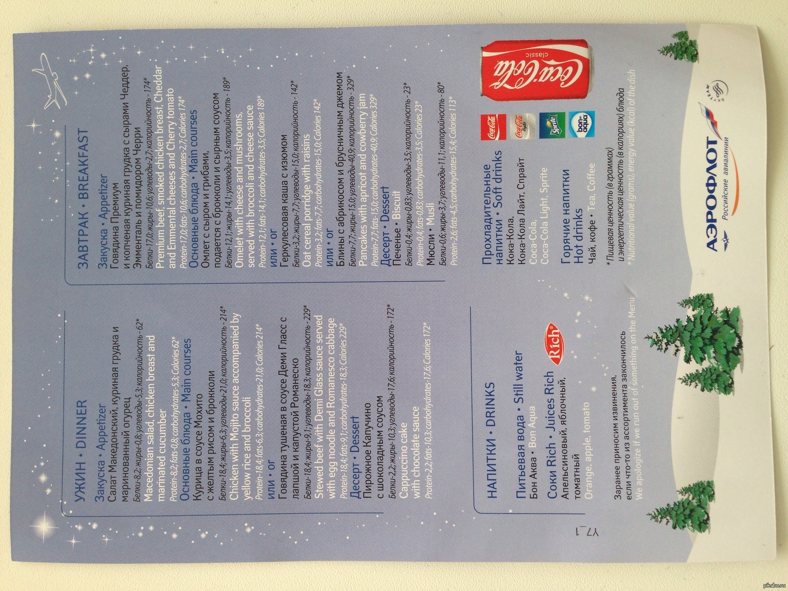 Меню из самолёта | Пикабу